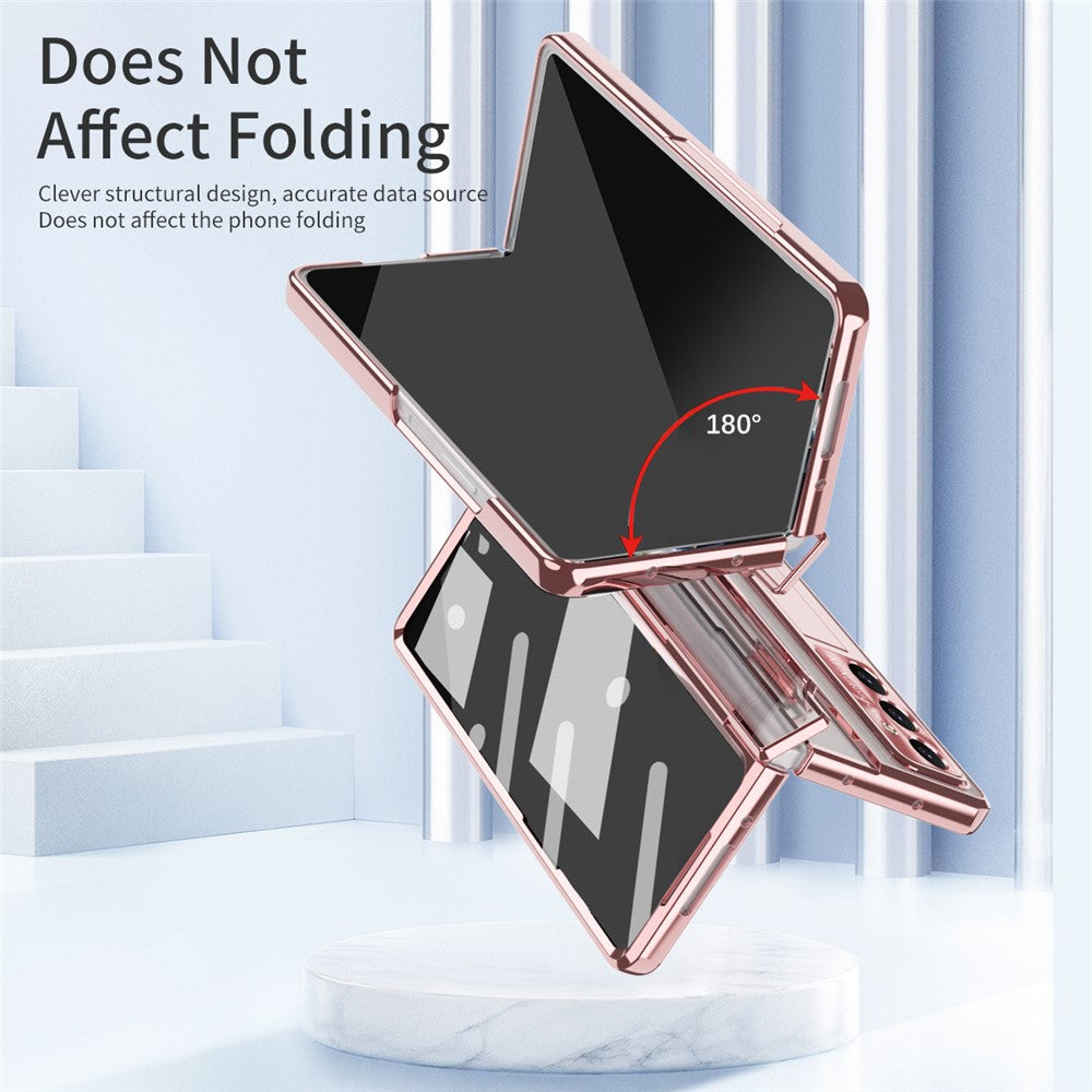 For Samsung Galaxy Z Fold7 5G Case Kickstand Hard PC Phone Cover with Screen Film - Rose Gold