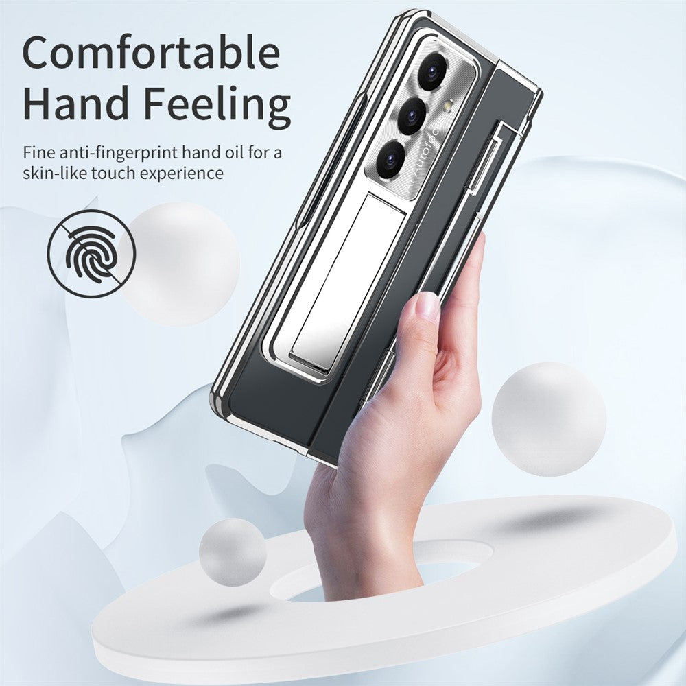For Samsung Galaxy Z Fold7 5G Case Kickstand Hard PC Phone Cover with Screen Film - Silver