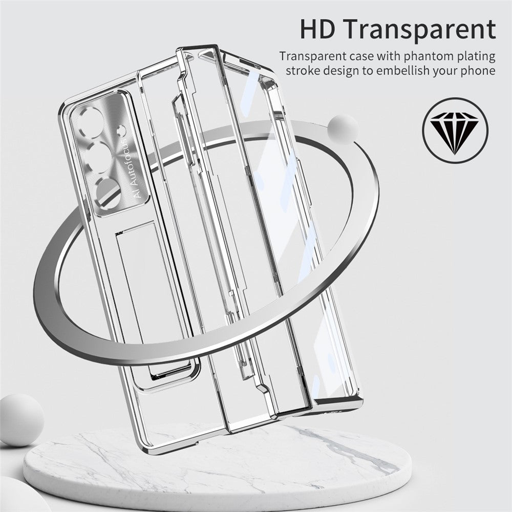 For Samsung Galaxy Z Fold7 5G Case Kickstand Hard PC Phone Cover with Screen Film - Silver