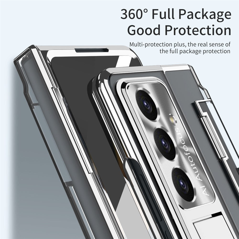 For Samsung Galaxy Z Fold7 5G Case Kickstand Hard PC Phone Cover with Screen Film - Silver
