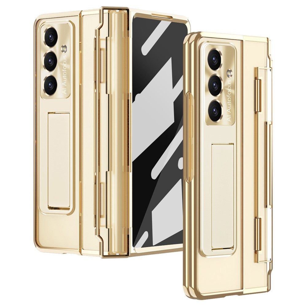 For Samsung Galaxy Z Fold7 5G Case Kickstand Hard PC Phone Cover with Screen Film - Champagne Gold