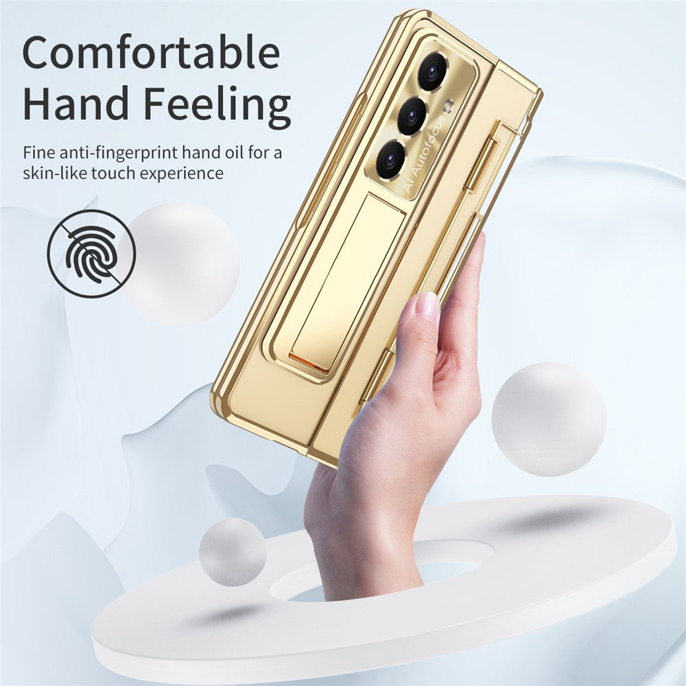 For Samsung Galaxy Z Fold7 5G Case Kickstand Hard PC Phone Cover with Screen Film - Champagne Gold