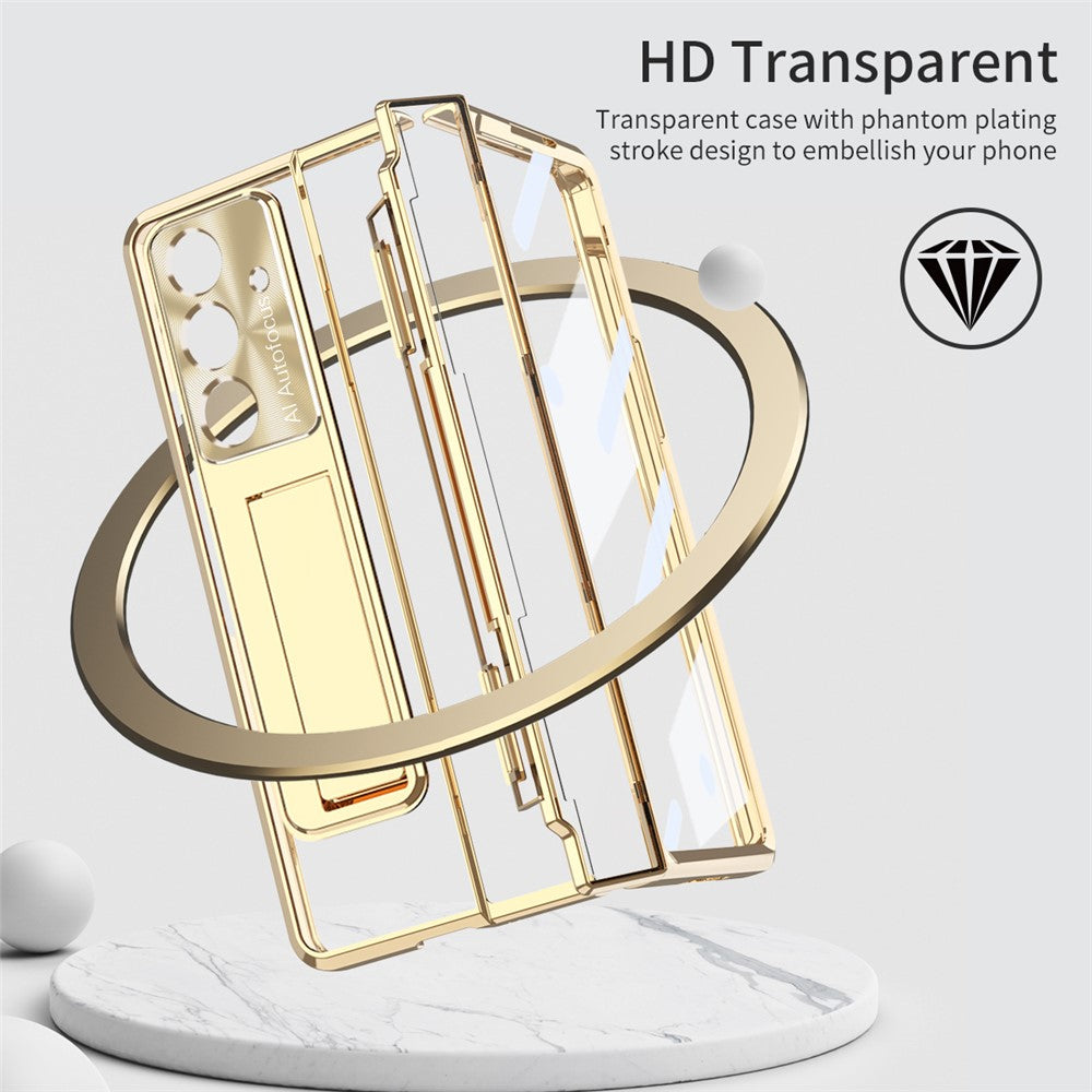 For Samsung Galaxy Z Fold7 5G Case Kickstand Hard PC Phone Cover with Screen Film - Champagne Gold