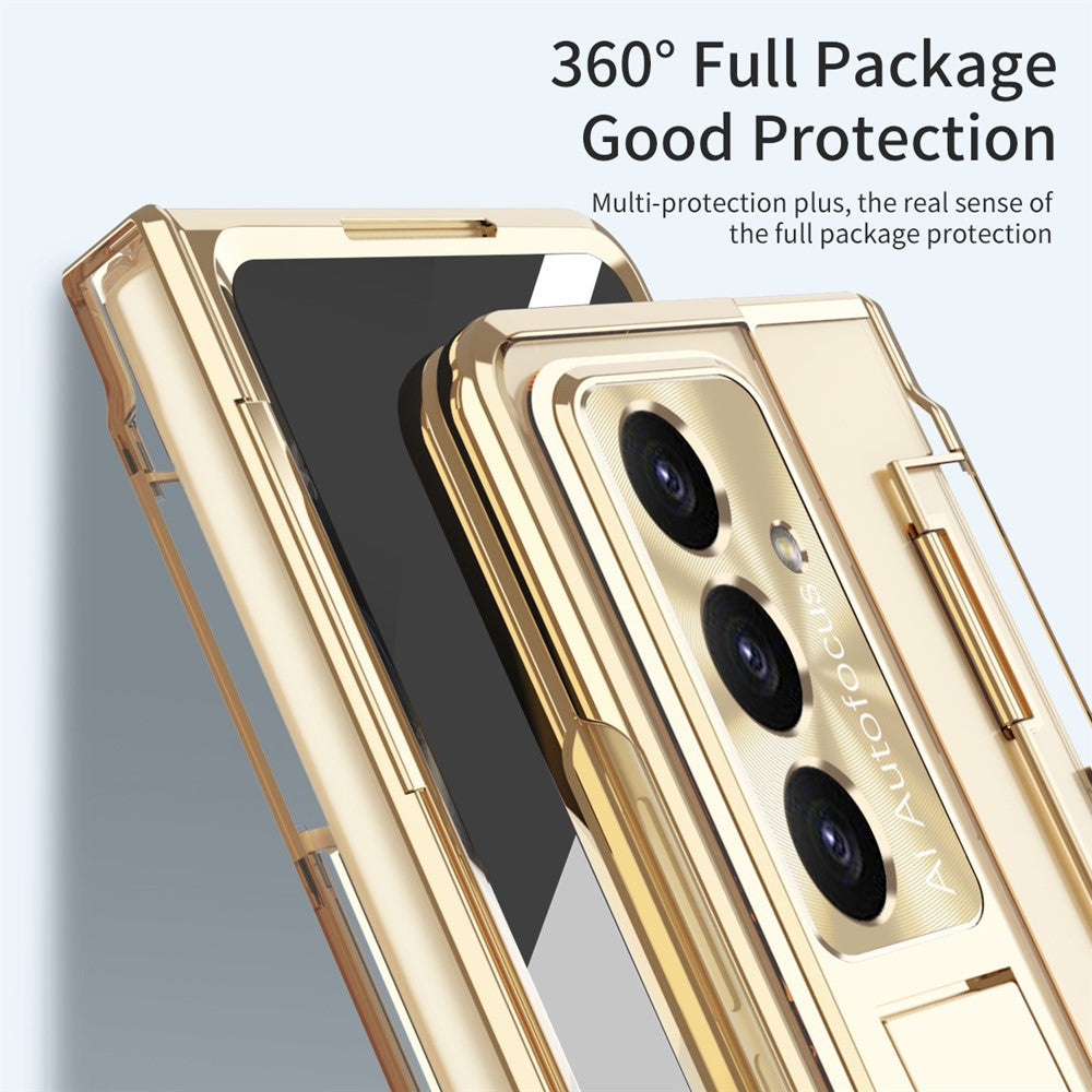 For Samsung Galaxy Z Fold7 5G Case Kickstand Hard PC Phone Cover with Screen Film - Champagne Gold