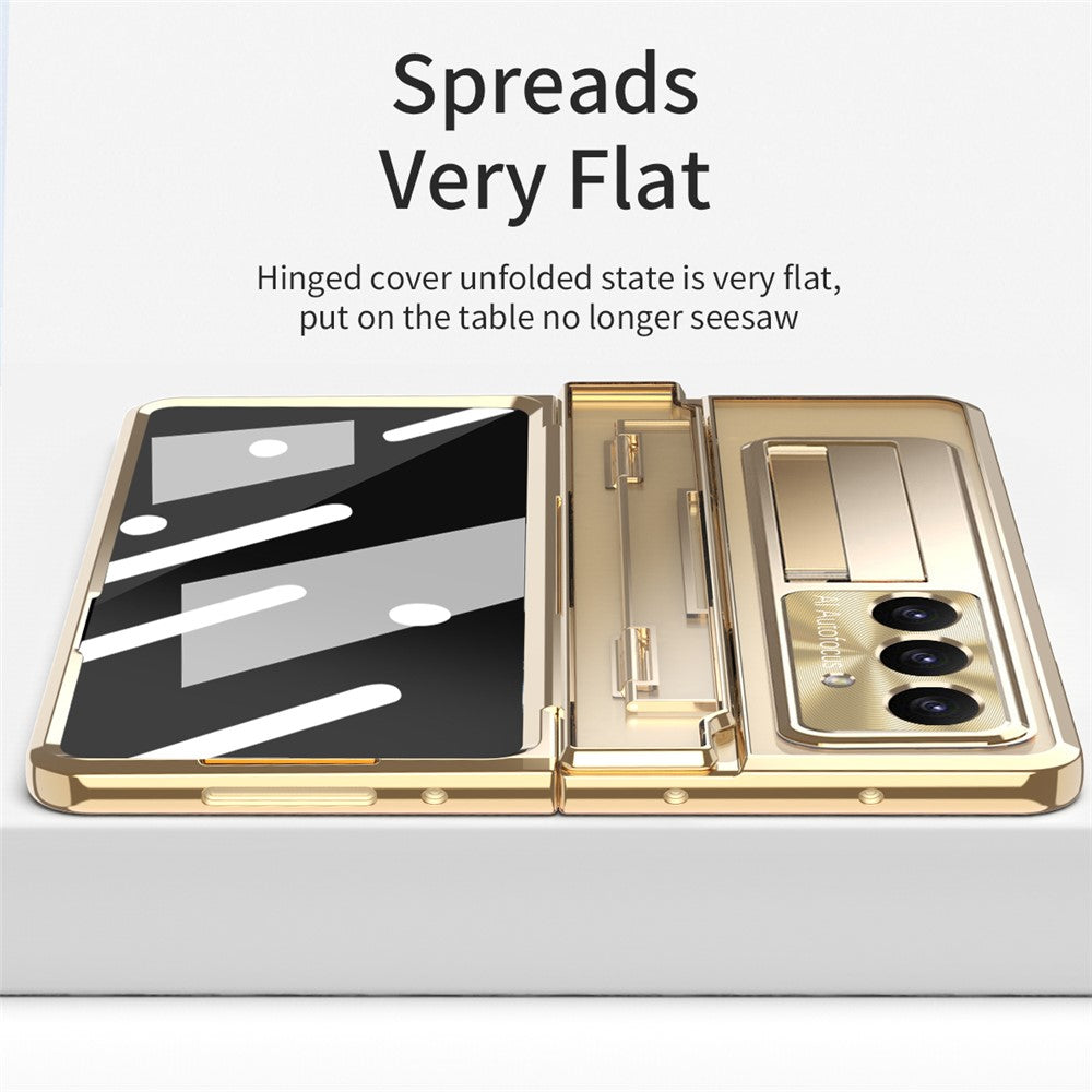For Samsung Galaxy Z Fold7 5G Case Kickstand Hard PC Phone Cover with Screen Film - Champagne Gold