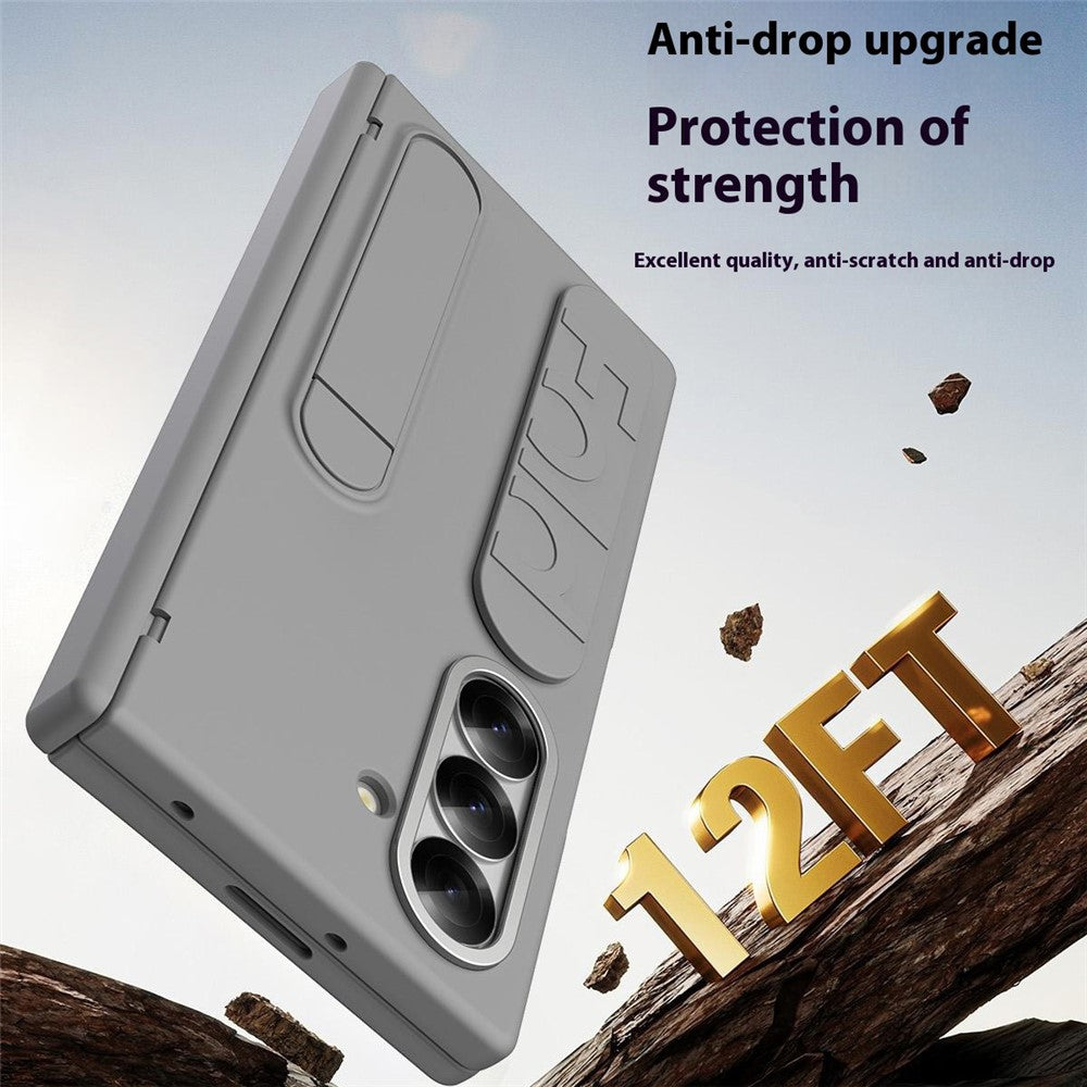 For Samsung Galaxy Z Fold7 5G Case Kickstand Wristband Hard PC Phone Cover with Pen Slot / Stylus - Grey