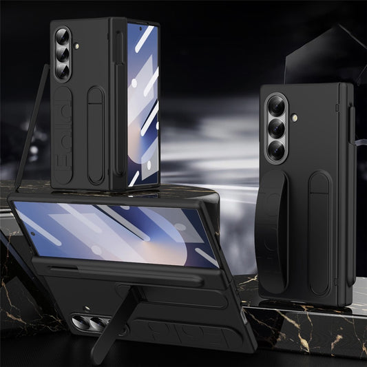 For Samsung Galaxy Z Fold7 5G Case Kickstand Wristband Hard PC Phone Cover with Pen Slot / Stylus - Black