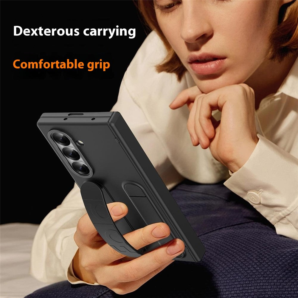 For Samsung Galaxy Z Fold7 5G Case Kickstand Wristband Hard PC Phone Cover with Pen Slot / Stylus - Transparent