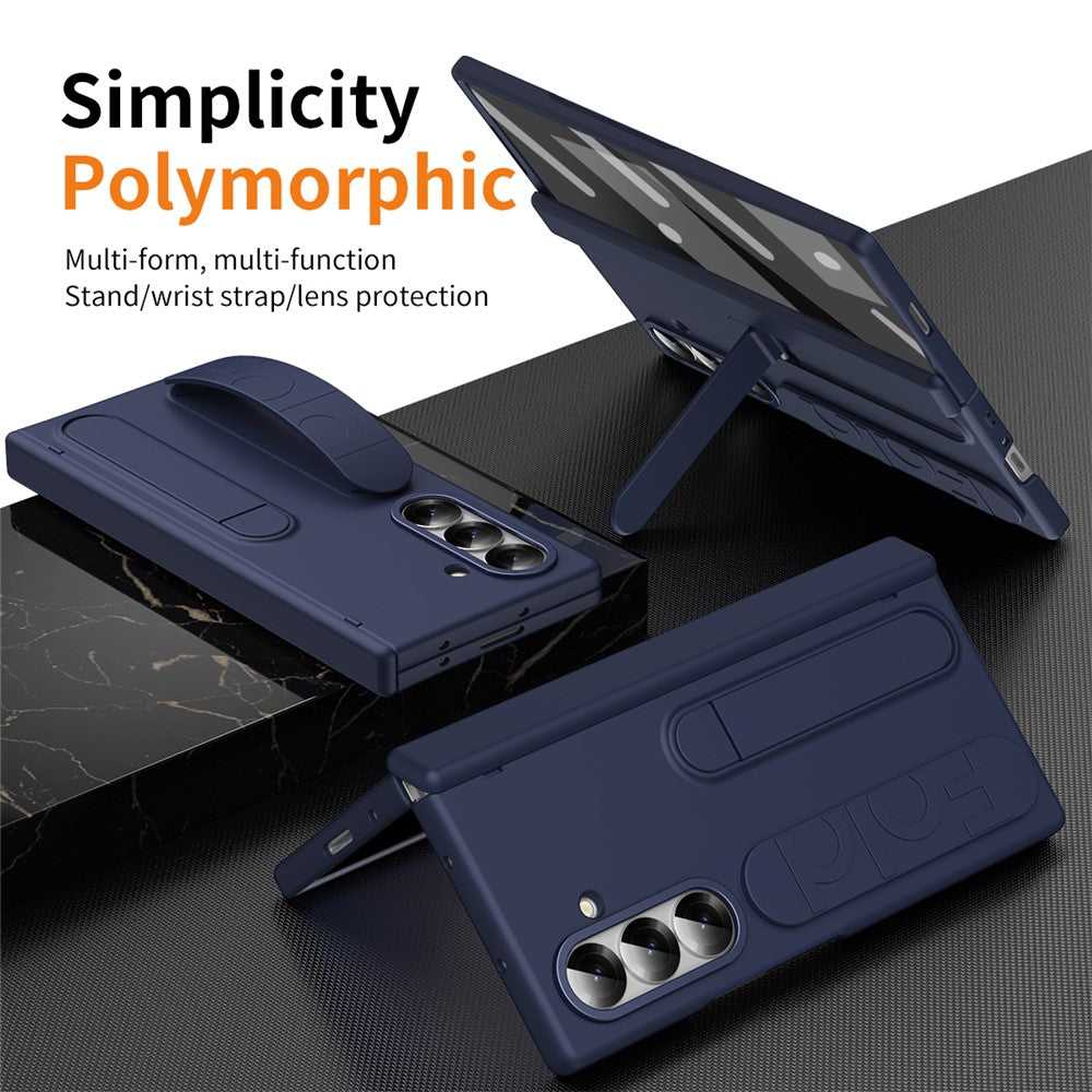 For Samsung Galaxy Z Fold7 5G Case Kickstand Wristband Hard PC Phone Cover - Blue