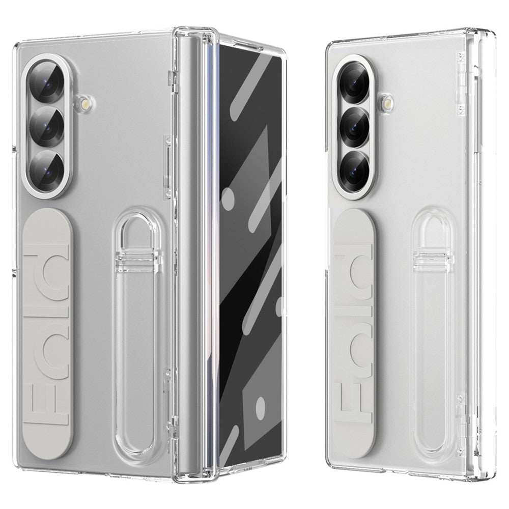 For Samsung Galaxy Z Fold7 5G Case Kickstand Wristband Hard PC Phone Cover - Transparent