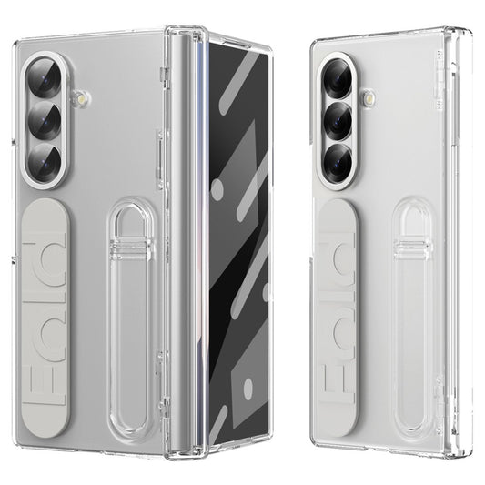 For Samsung Galaxy Z Fold7 5G Case Kickstand Wristband Hard PC Phone Cover - Transparent