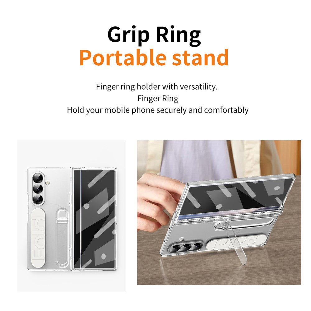 For Samsung Galaxy Z Fold7 5G Case Kickstand Wristband Hard PC Phone Cover - Transparent