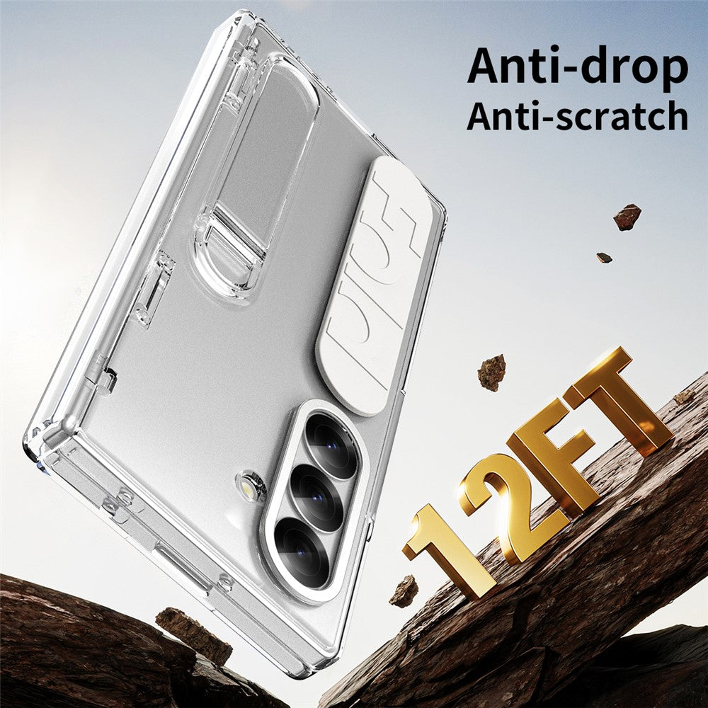 For Samsung Galaxy Z Fold7 5G Case Kickstand Wristband Hard PC Phone Cover - Transparent