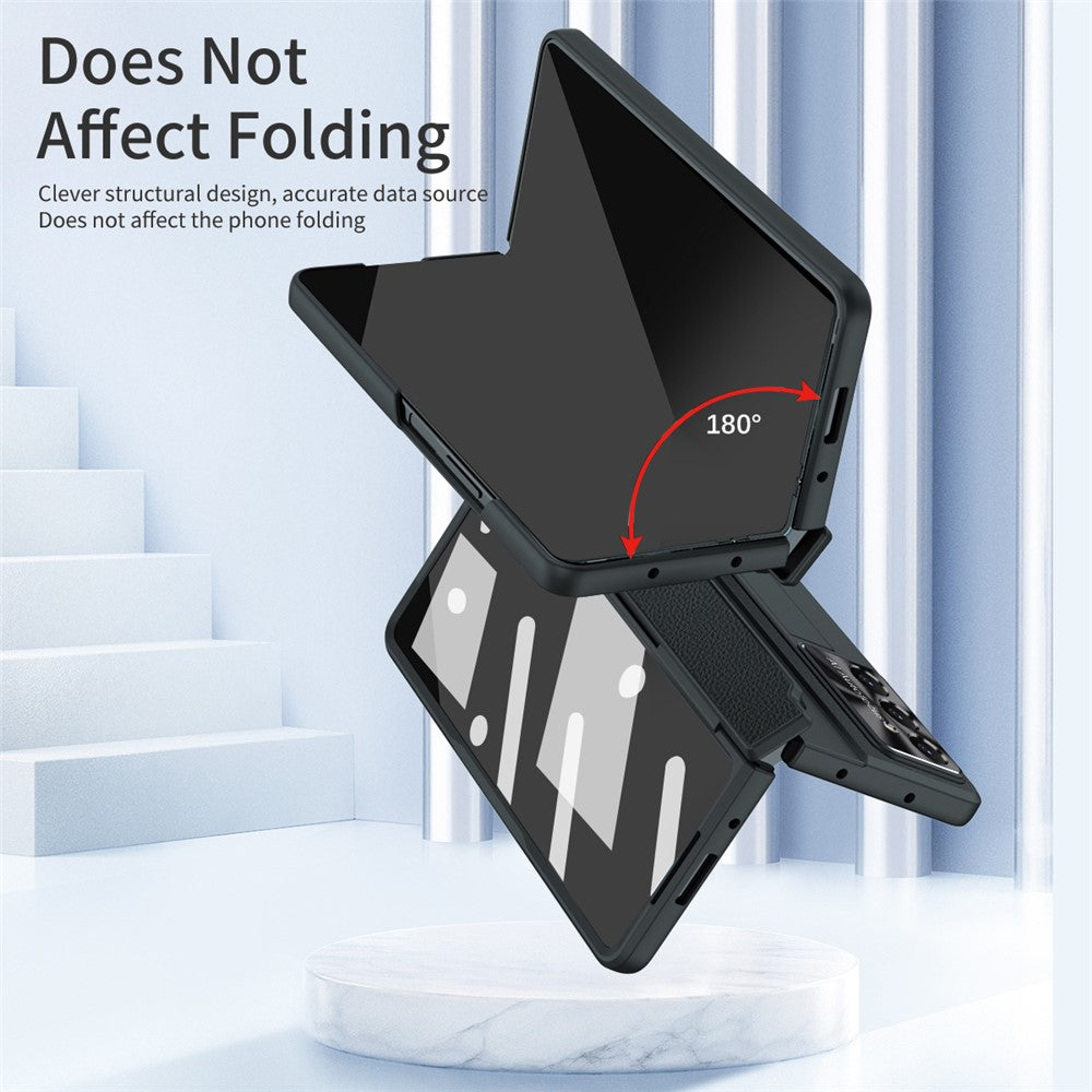 For Samsung Galaxy Z Fold7 5G Case Leather + PC Kickstand Phone Cover with Tempered Glass Film - Black