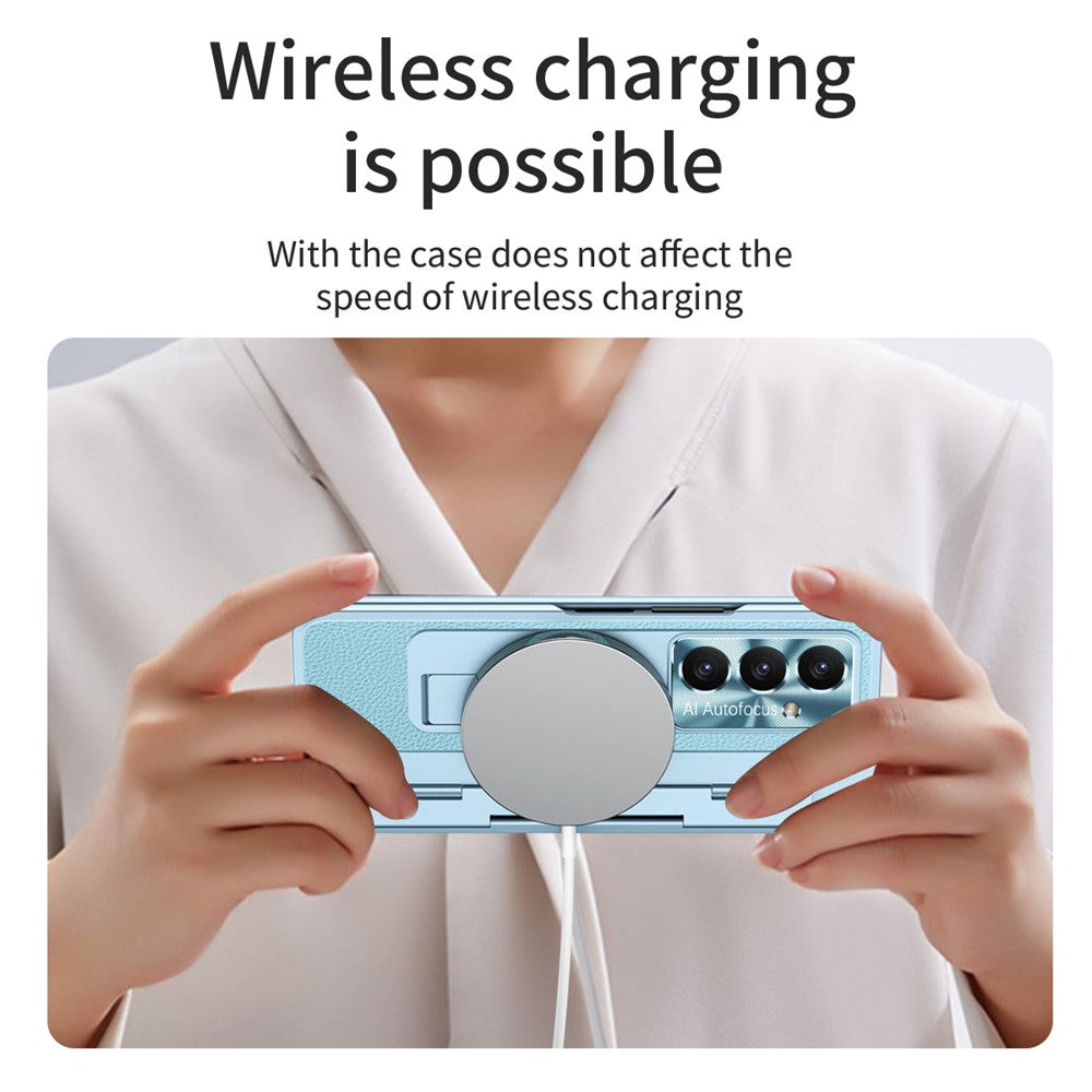 For Samsung Galaxy Z Fold7 5G Case Leather + PC Kickstand Phone Cover with Tempered Glass Film - Blue