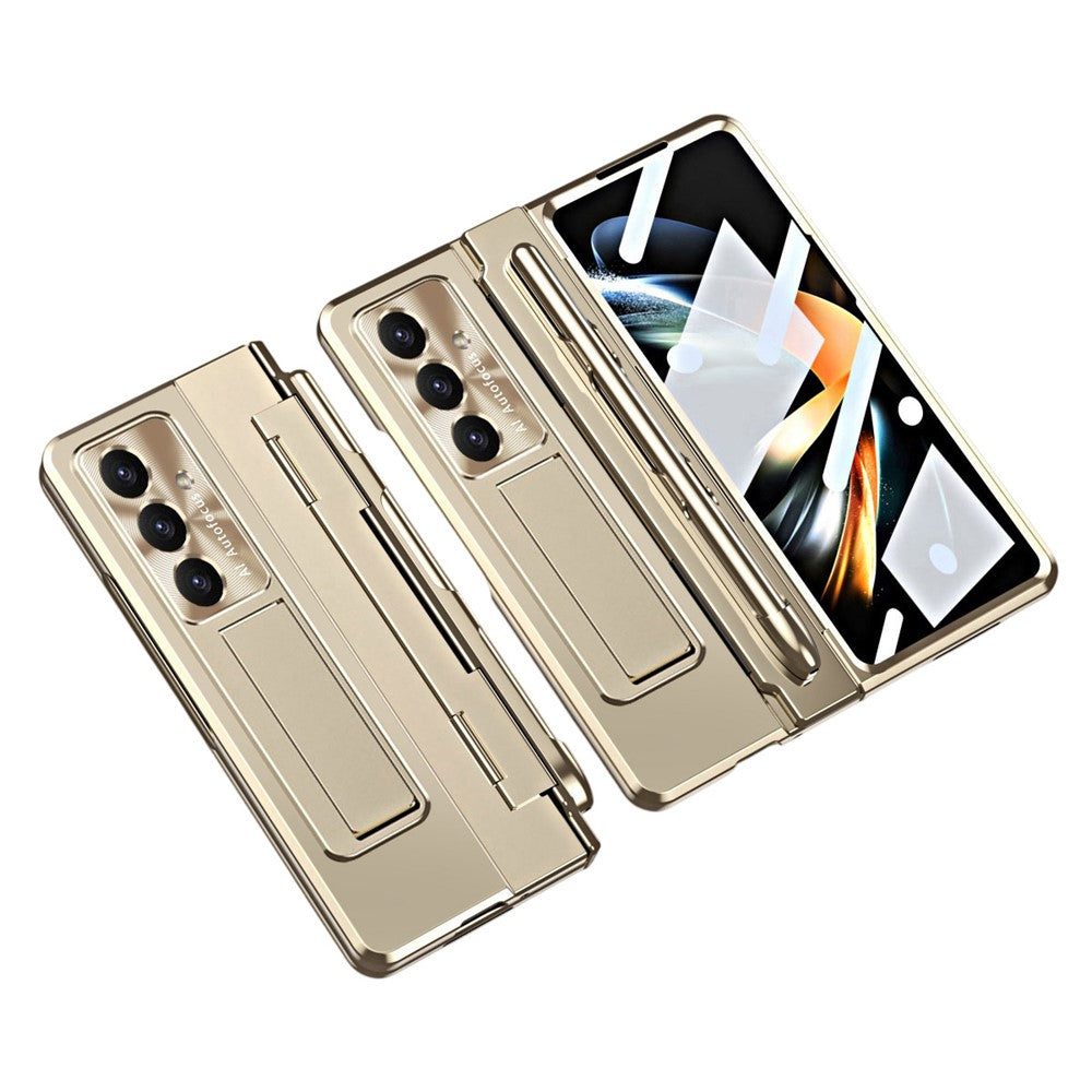 For Samsung Galaxy Z Fold7 5G Case Hinge Protection Hard PC Phone Cover with Screen Film / Stylus - Gold