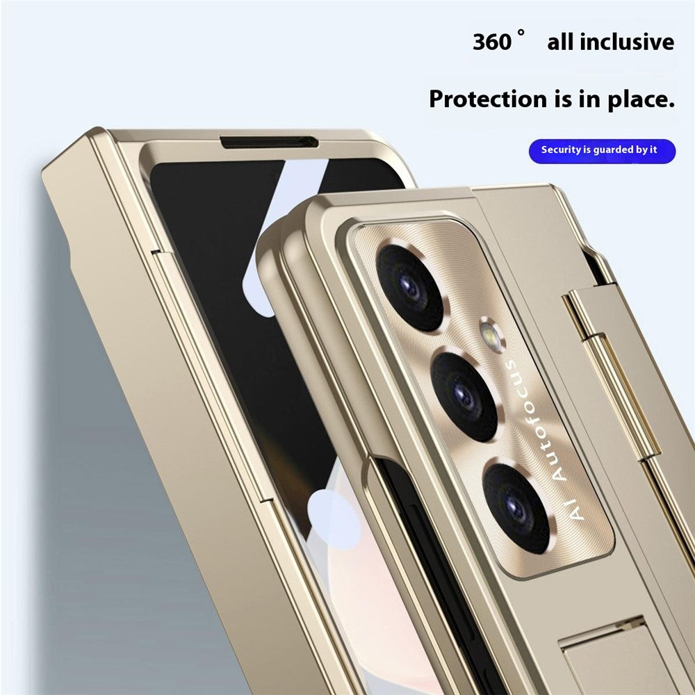 For Samsung Galaxy Z Fold7 5G Case Hinge Protection Hard PC Phone Cover with Screen Film / Stylus - Gold