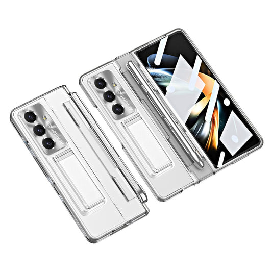 For Samsung Galaxy Z Fold7 5G Case Hinge Protection Hard PC Phone Cover with Screen Film / Stylus - Transparent