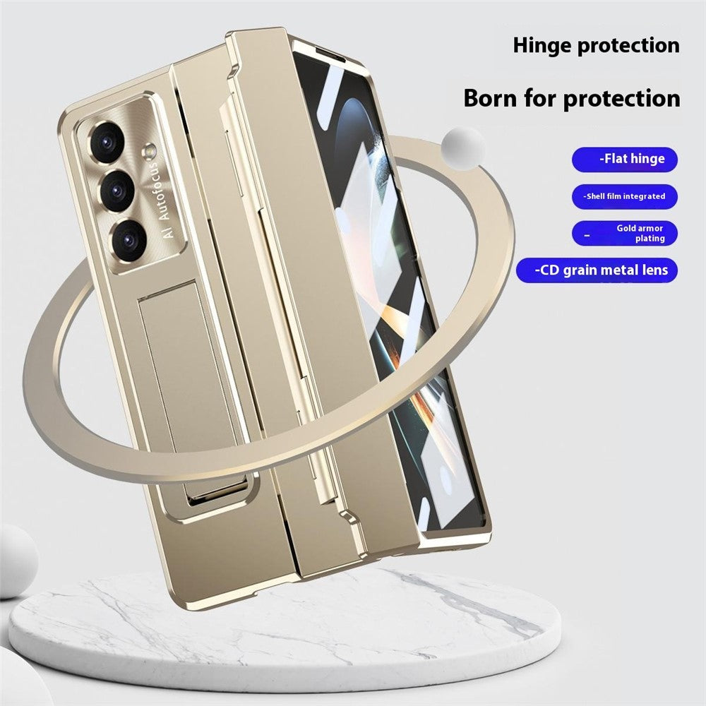 For Samsung Galaxy Z Fold7 5G Case Hinge Protection Hard PC Phone Cover with Screen Film / Stylus - Silver