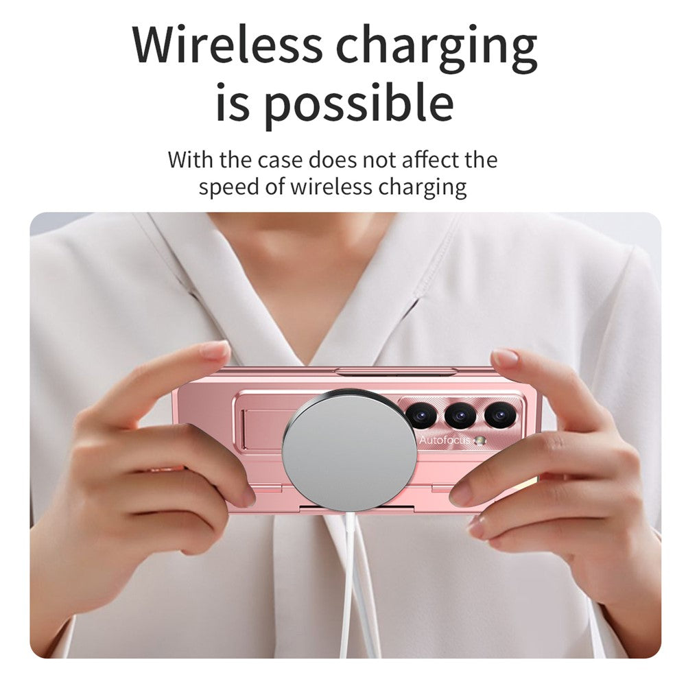 For Samsung Galaxy Z Fold7 5G Case Hinge Protection Hard PC Phone Cover with Screen Film - Pink