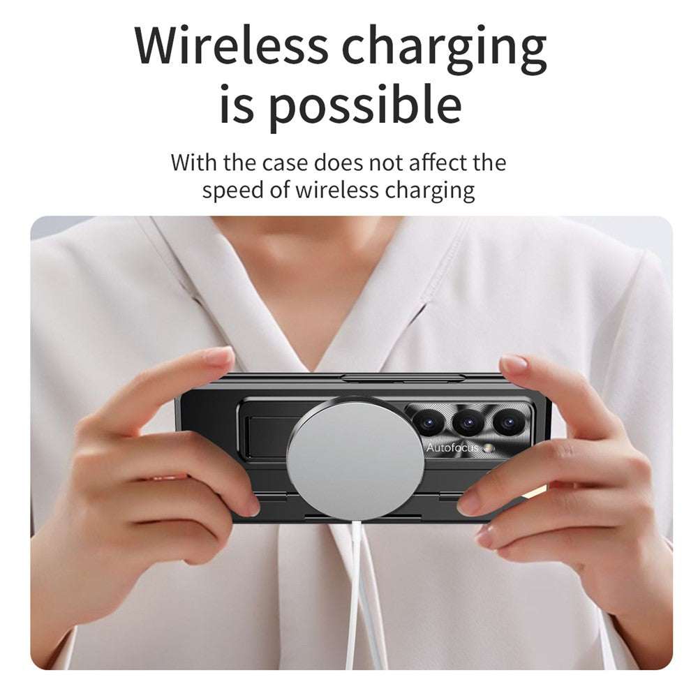 For Samsung Galaxy Z Fold7 5G Case Hinge Protection Hard PC Phone Cover with Screen Film - Black