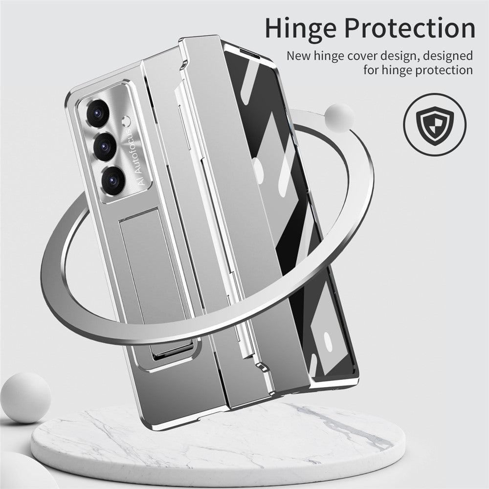 For Samsung Galaxy Z Fold7 5G Case Hinge Protection Hard PC Phone Cover with Screen Film - Silver