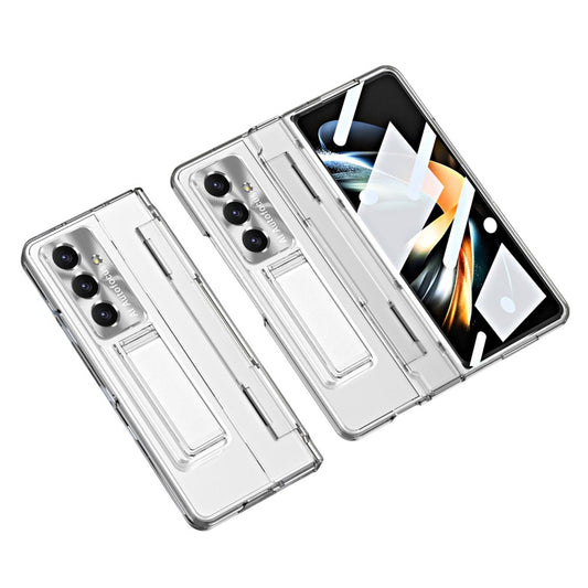 For Samsung Galaxy Z Fold7 5G Case Hinge Protection Hard PC Phone Cover with Screen Film - Transparent
