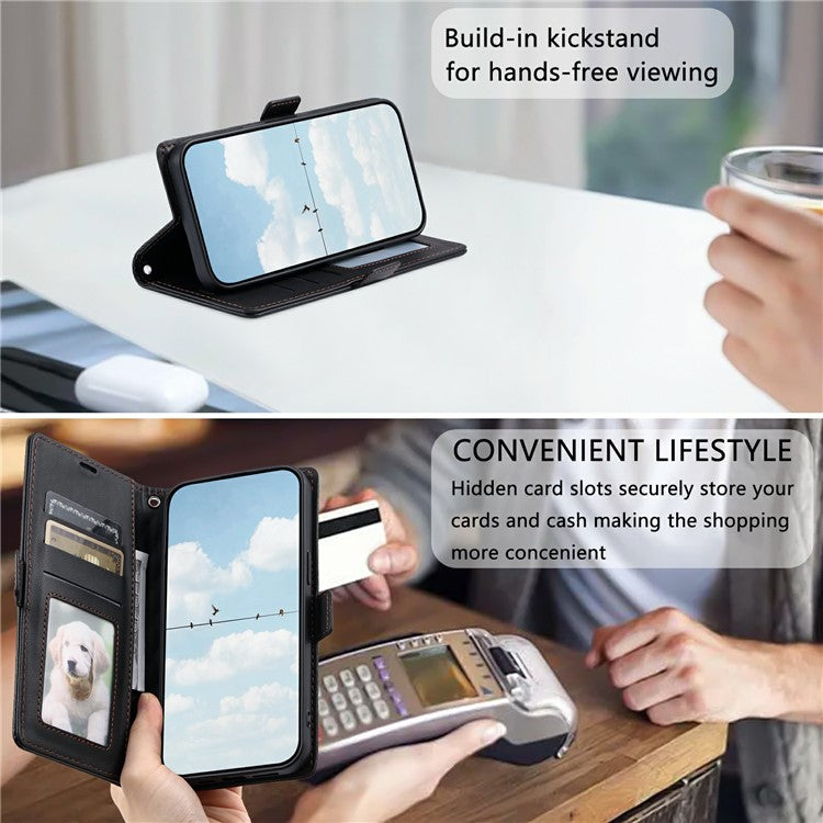 For Oppo Reno13 5G (Global) Leather Case Rhombus Texture Wallet Stand Phone Cover with Wrist Strap - Black