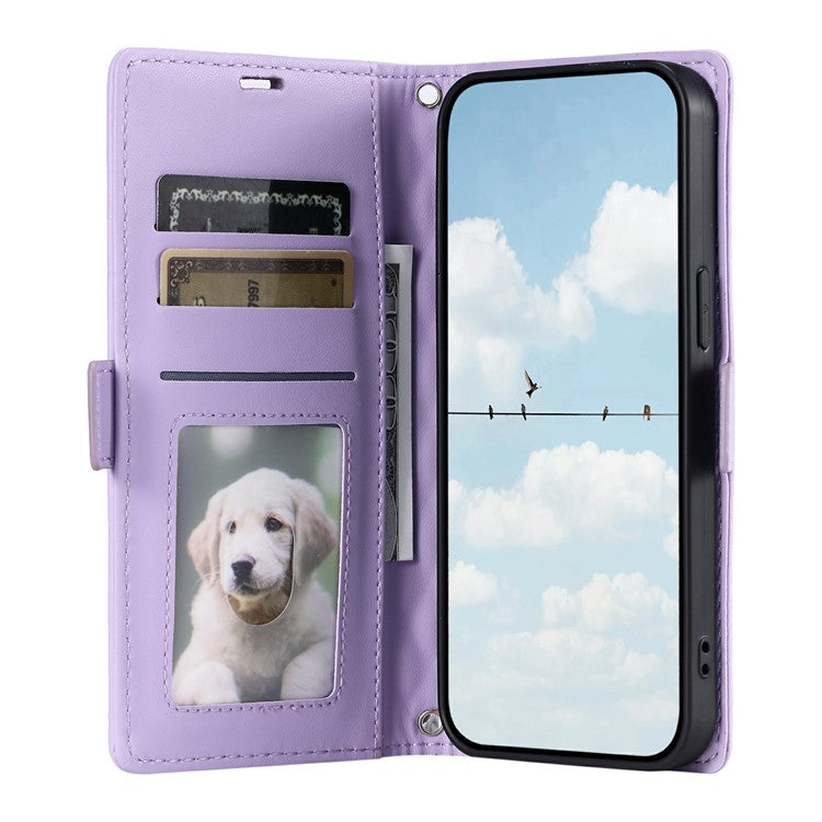 For Oppo Reno13 5G (Global) Leather Case Rhombus Texture Wallet Stand Phone Cover with Wrist Strap - Purple