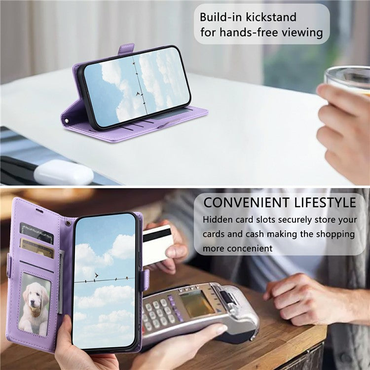 For Oppo Reno13 5G (Global) Leather Case Rhombus Texture Wallet Stand Phone Cover with Wrist Strap - Purple