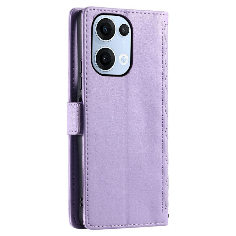 For Oppo Reno13 5G (Global) Leather Case Rhombus Texture Wallet Stand Phone Cover with Wrist Strap - Purple