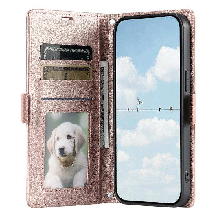 For Oppo Reno13 5G (Global) Leather Case Rhombus Texture Wallet Stand Phone Cover with Wrist Strap - Rose Gold