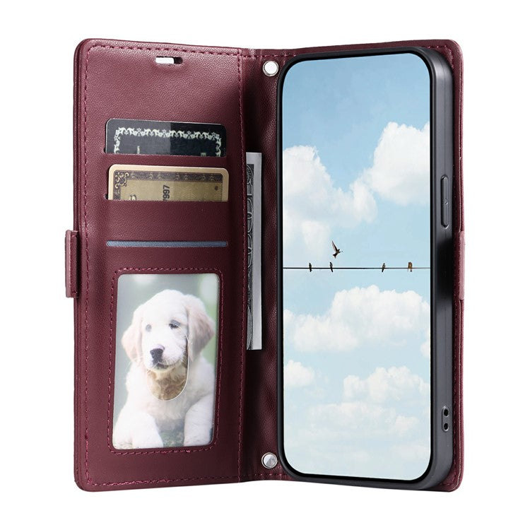 For Oppo Reno13 5G (Global) Leather Case Rhombus Texture Wallet Stand Phone Cover with Wrist Strap - Wine Red