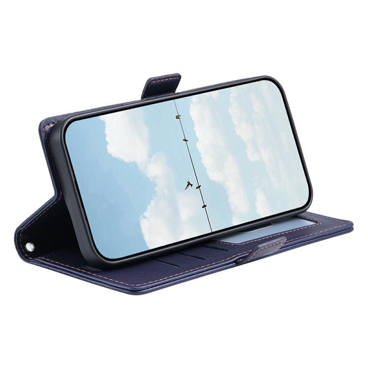 For Oppo Reno13 5G (Global) Leather Case Rhombus Texture Wallet Stand Phone Cover with Wrist Strap - Blue