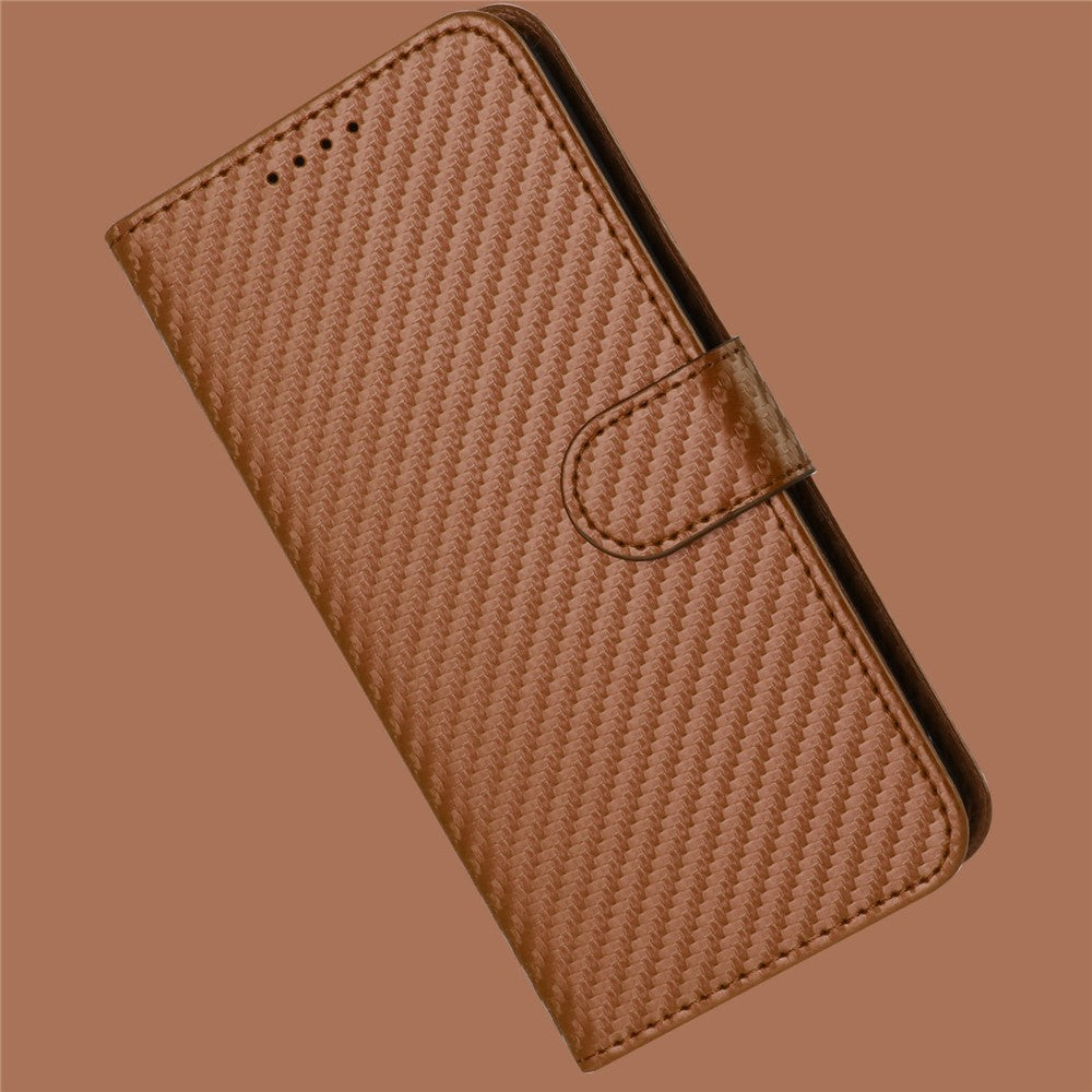 For iPhone 17 Pro Max Wallet Case with Strap Carbon Fiber Texture Leather Mobile Cover - Coffee