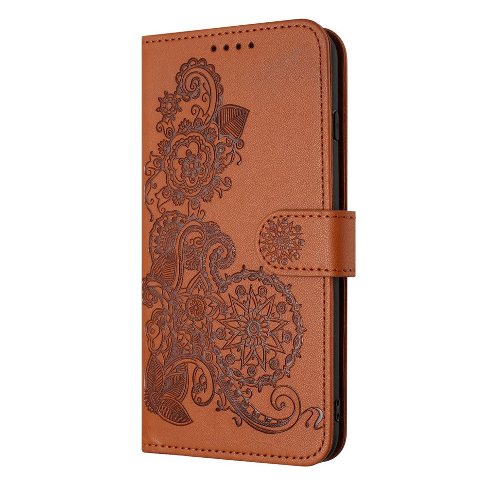 For iPhone 17 Pro Max Phone Cases Mandala Flower Leather Wallet Mobile Cover with Strap - Coffee