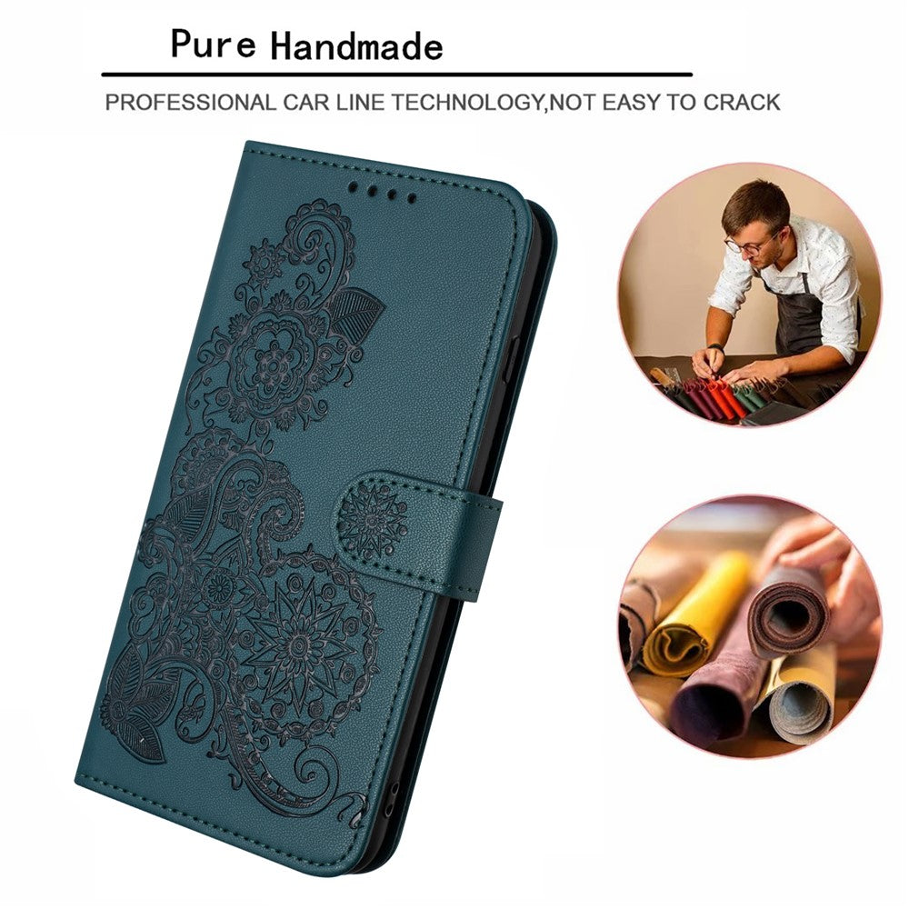 For iPhone 17 Pro Max Phone Cases Mandala Flower Leather Wallet Mobile Cover with Strap - Blackish Green