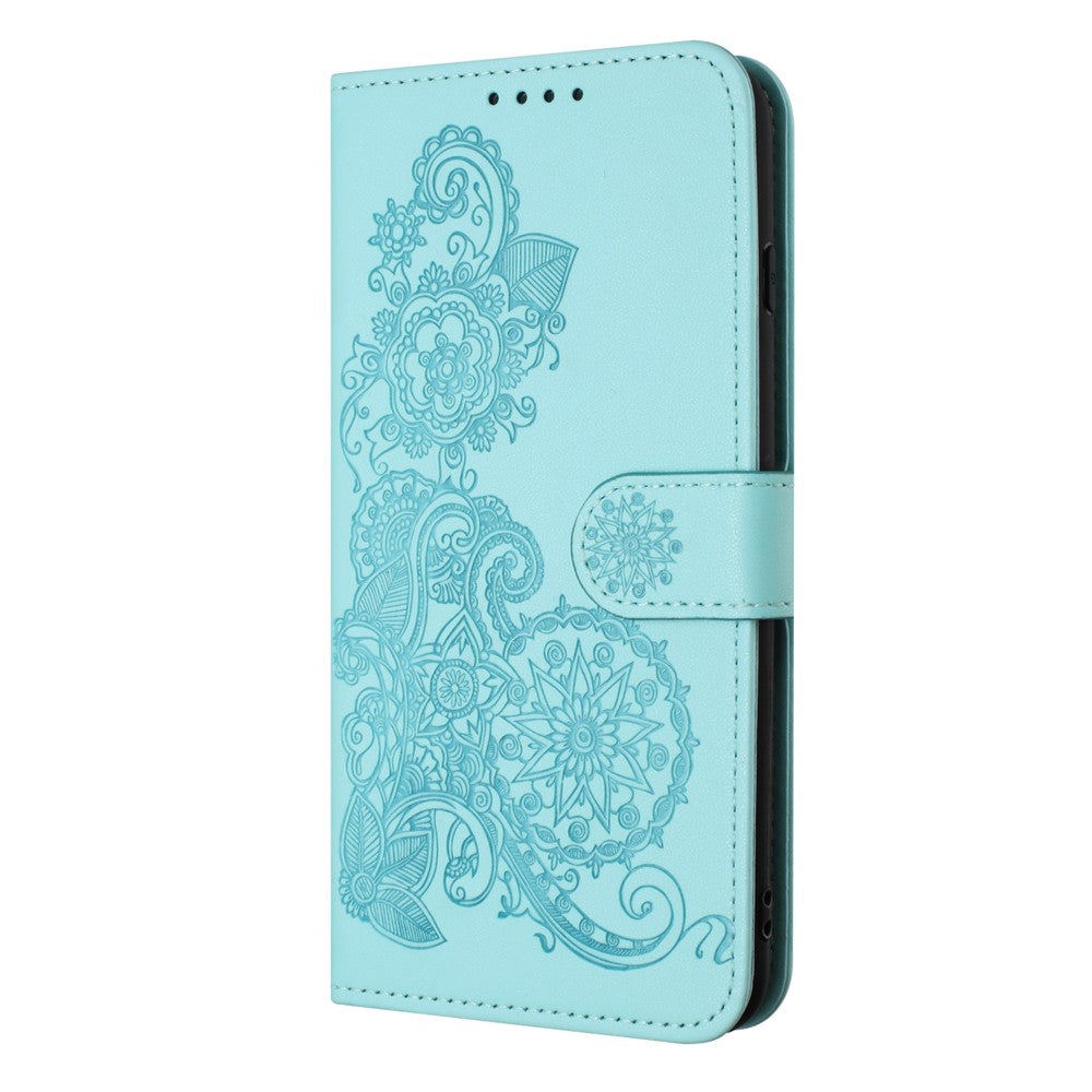 For iPhone 17 Pro Max Phone Cases Mandala Flower Leather Wallet Mobile Cover with Strap - Light Blue