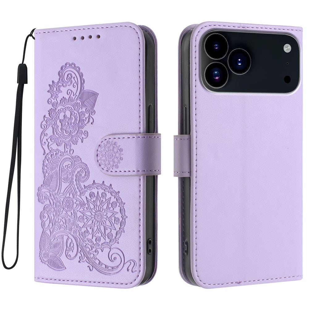For iPhone 17 Pro Max Phone Cases Mandala Flower Leather Wallet Mobile Cover with Strap - Purple