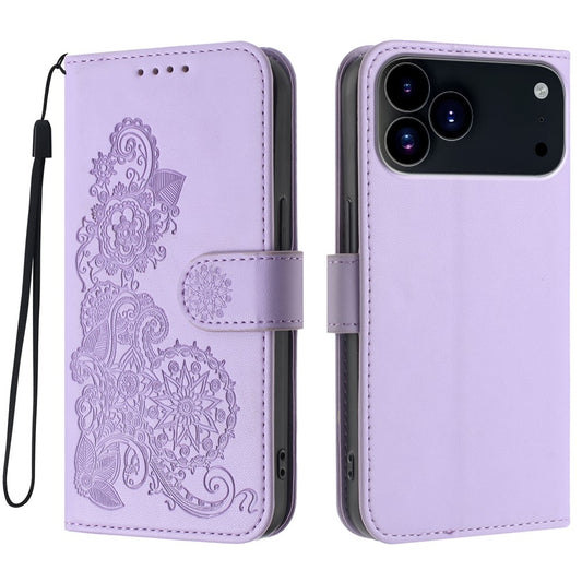 For iPhone 17 Pro Max Phone Cases Mandala Flower Leather Wallet Mobile Cover with Strap - Purple