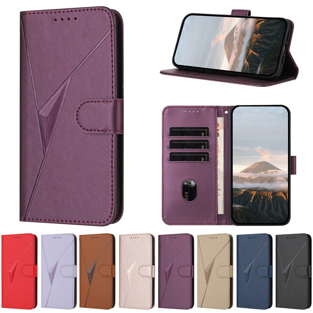 For iPhone 17 Pro Max Case Triangle Imprint Leather Phone Cover with Lanyard - Dark Purple