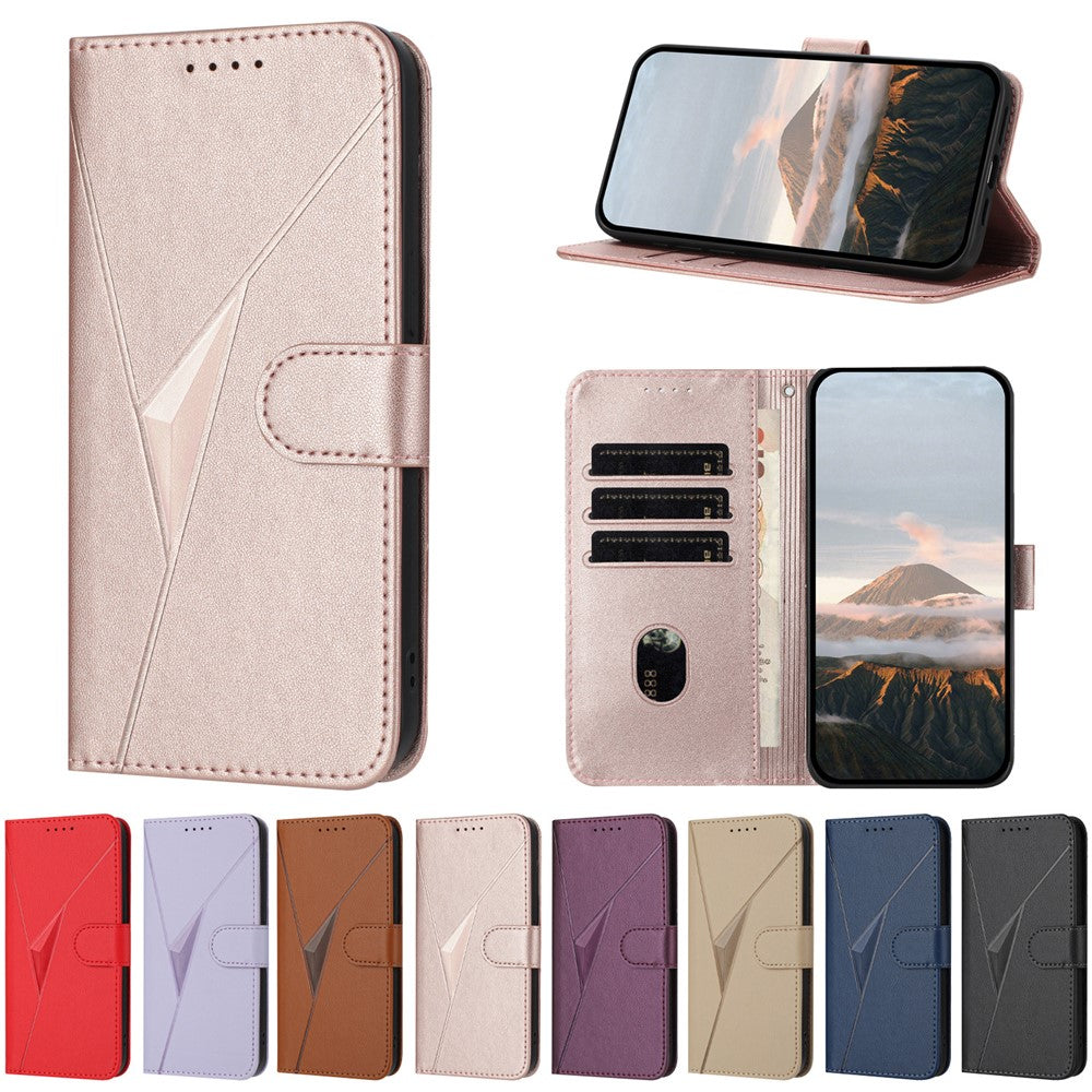 For iPhone 17 Pro Max Case Triangle Imprint Leather Phone Cover with Lanyard - Rose Gold