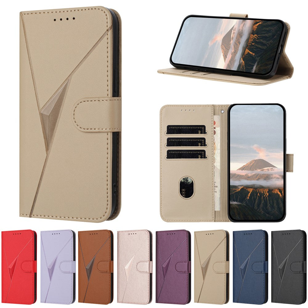 For iPhone 17 Pro Max Case Triangle Imprint Leather Phone Cover with Lanyard - Golden