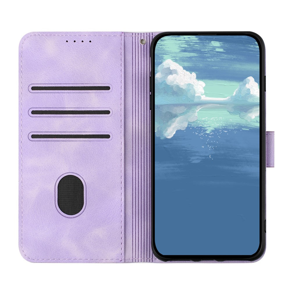 For iPhone 17 Pro Max Wallet Case Line Imprinted PU Leather Phone Cover with Strap - Purple