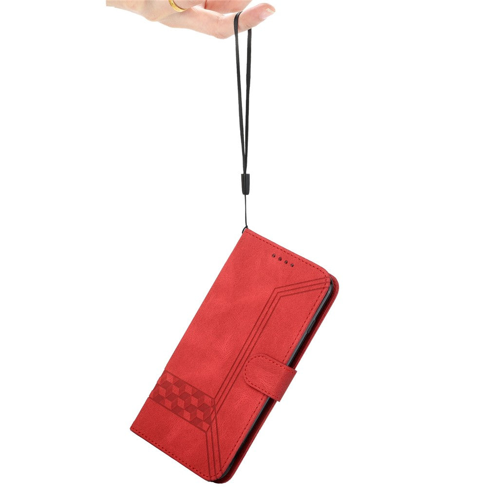 For iPhone 17 Pro Max Phone Case with Strap Imprint PU Leather Wallet Stand Cover - Red