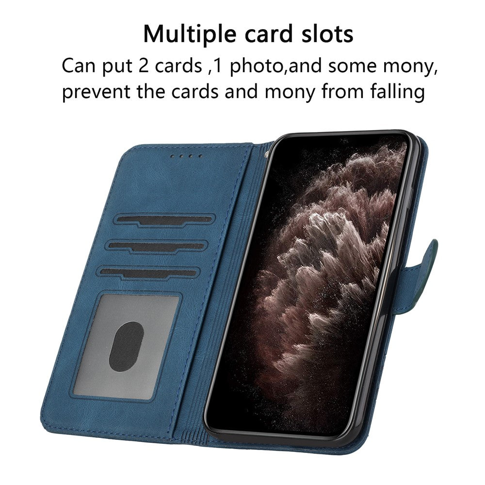 For iPhone 17 Pro Max Phone Case with Strap Imprint PU Leather Wallet Stand Cover - Royal Blue