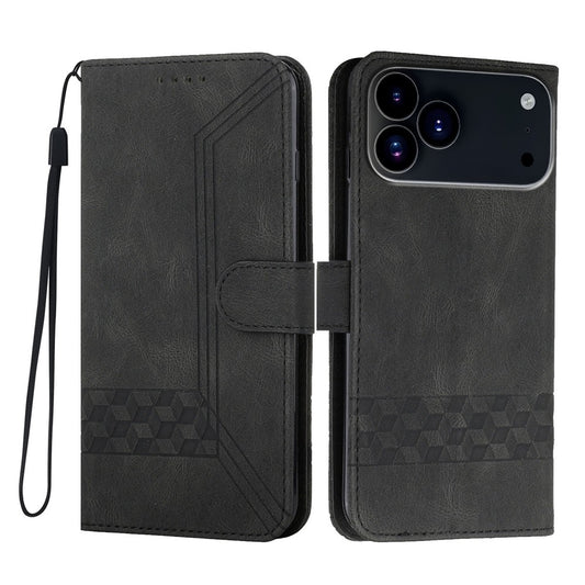 For iPhone 17 Pro Max Phone Case with Strap Imprint PU Leather Wallet Stand Cover - Back