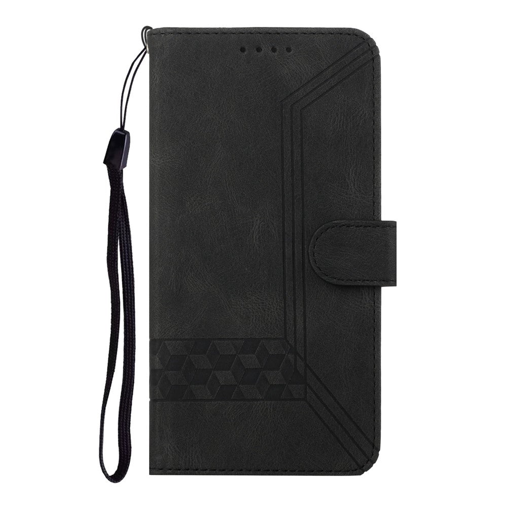 For iPhone 17 Pro Max Phone Case with Strap Imprint PU Leather Wallet Stand Cover - Back