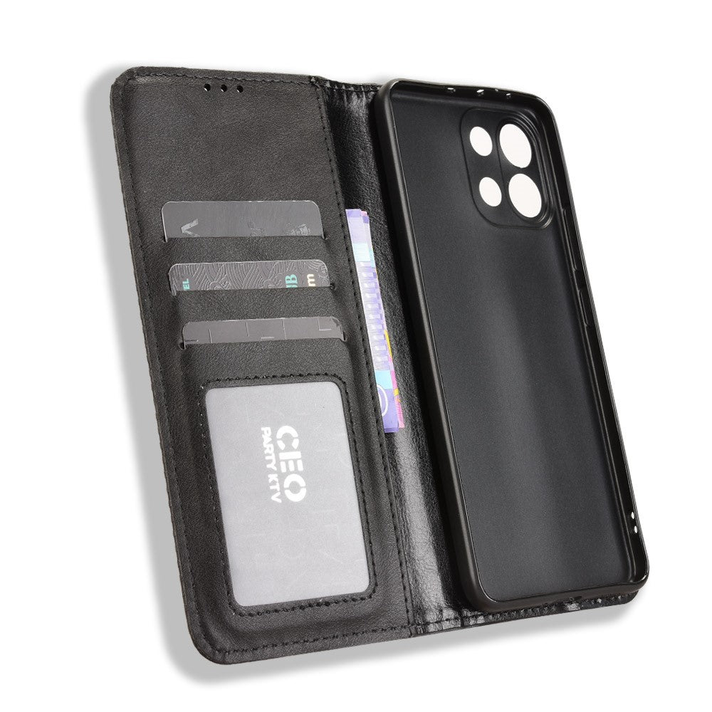 For Oppo K13 5G Leather Case Wallet Stand Retro Texture Phone Cover - Black
