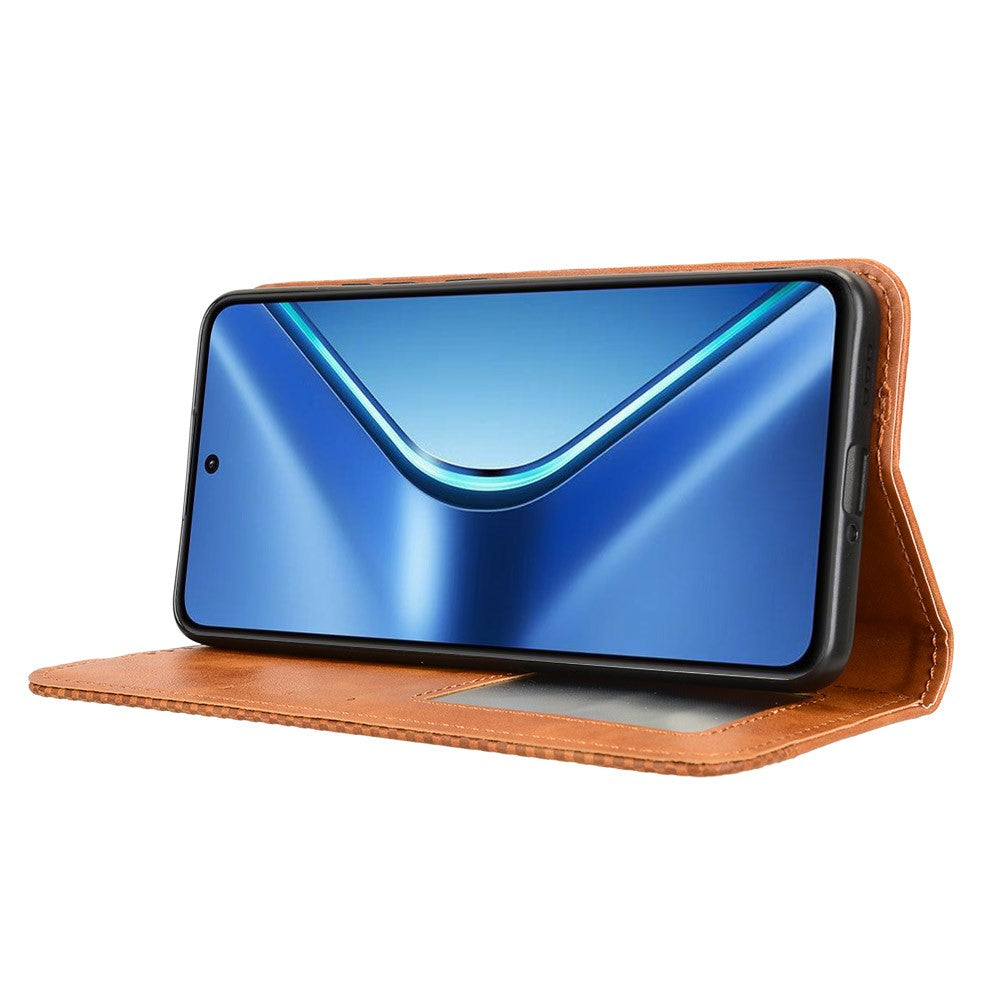 For Oppo K13 5G Leather Case Wallet Stand Retro Texture Phone Cover - Brown